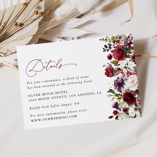 Carte D'accompagnement Fleurs Bourgognes, Fleurs roses, Détails Mariages (Créateur téléchargé)