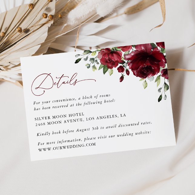 Carte D'accompagnement Fleurs Bourgognes, Fleurs rouges, Détails Mariages (Créateur téléchargé)