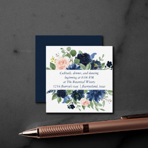 Carte D'accompagnement Fleurs Chic Réception Navy Blue et Blush Détails
