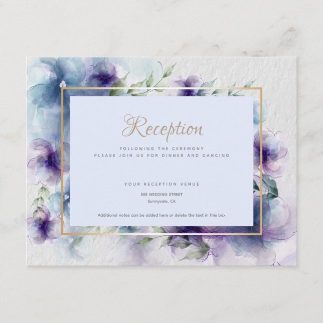 Carte D'accompagnement Fleurs d'aquarelle bleu-violet translucides (Devant)