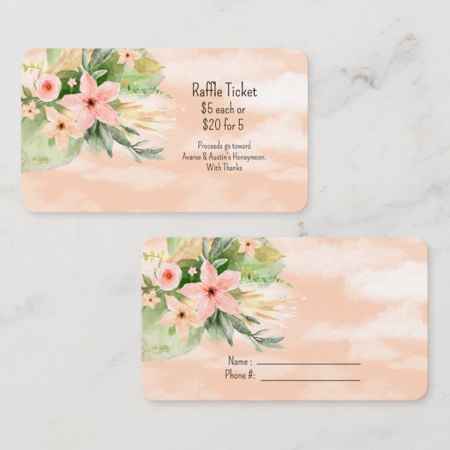 Carte D'accompagnement Fleurs d'aquarelle de corail Tombola (Devant / Derrière)