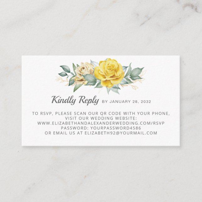 Carte D'accompagnement Fleurs d'aquarelle jaune romantique Code QR RSVP (Devant)