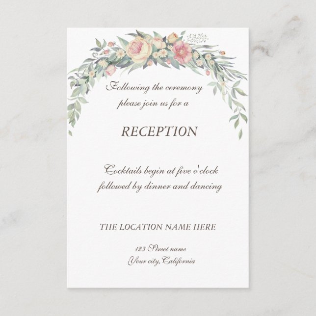 Carte D'accompagnement Fleurs d'aquarelle, Réception de mariage Pois (Devant)