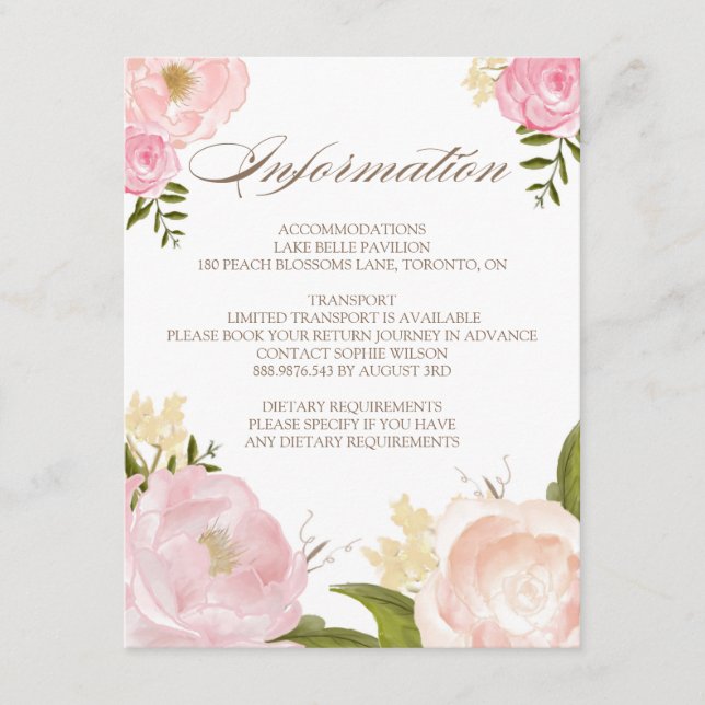 Carte D'accompagnement Fleurs d'aquarelle romantique Information du Maria (Devant)