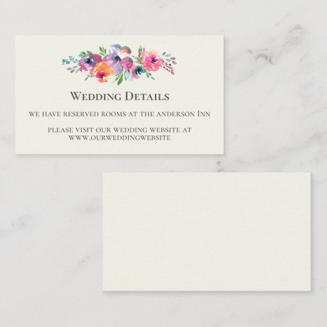 Carte D'accompagnement Fleurs d'aquarelle simples Mariage élégant moderne (Devant / Derrière)
