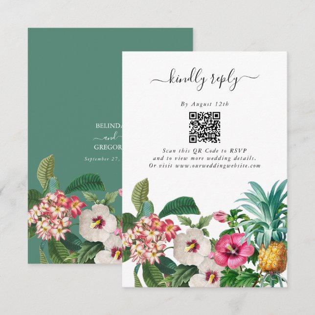 Carte D'accompagnement Fleurs d'aquarelle tropicale et Mariage de verdure (Devant / Derrière)