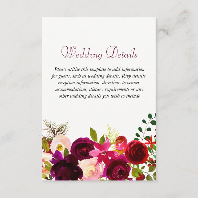 Carte D'accompagnement Fleurs de Bourgogne Détails de mariage floral élég (Devant)
