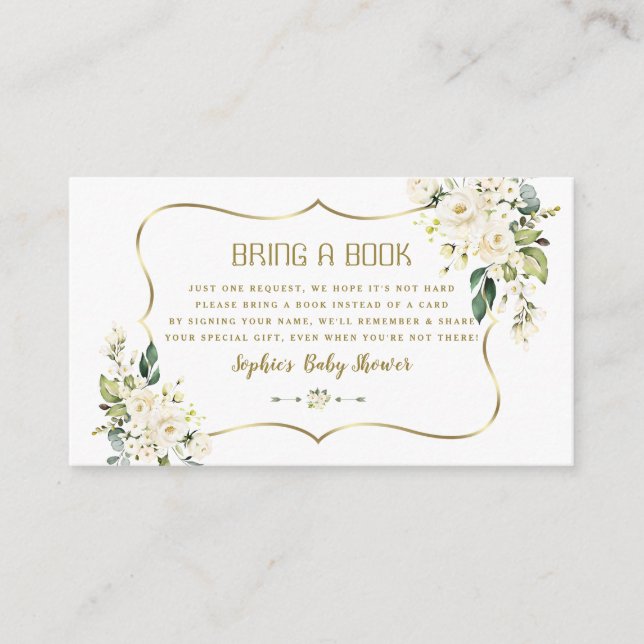 Carte D'accompagnement Fleurs de crème blanche Baby shower d'or Apportez  (Devant)