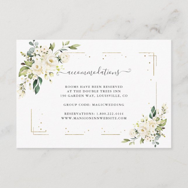 Carte D'accompagnement Fleurs de crème blanche Mariage or Hébergements (Devant)