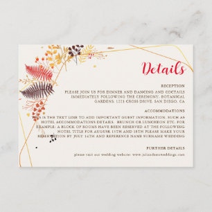 Carte D'accompagnement Fleurs de forêt sauvage Mariage de feuillage de ch