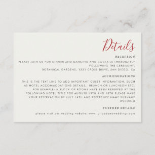 Carte D'accompagnement Fleurs de Fraisier Sauvage Rouge Mariage