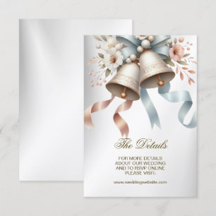 Carte D'accompagnement Fleurs de mariage cloches Rubans bleu rose Beau
