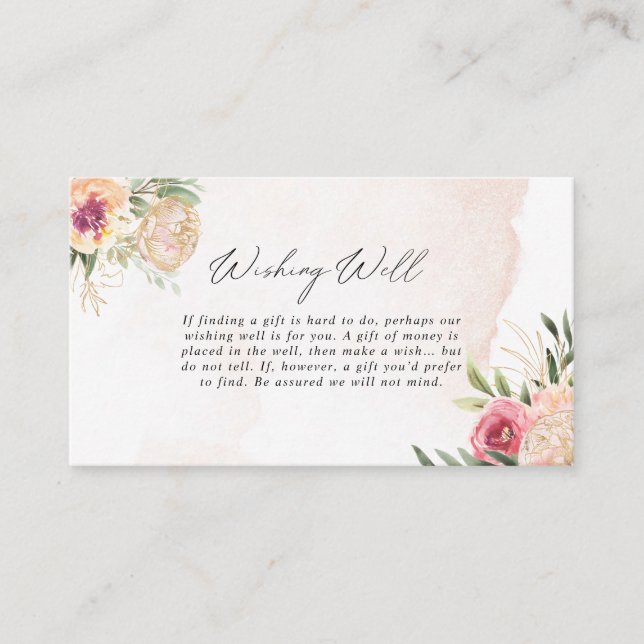 Carte D'accompagnement Fleurs de pivoine et d'or à l'huile qui souhaitent (Devant)
