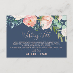 Carte D'accompagnement Fleurs de pivoines romantiques Bleu Mariage Wish