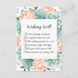 Carte D'accompagnement Fleurs de pivoines Succulentes Mariage Wishing wel