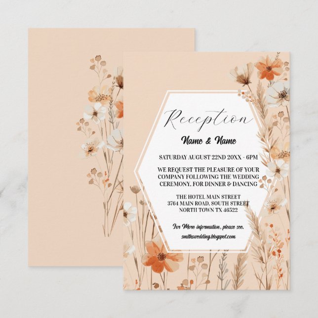 Carte D'accompagnement Fleurs de réception de mariage Boho d'été (Devant / Derrière)