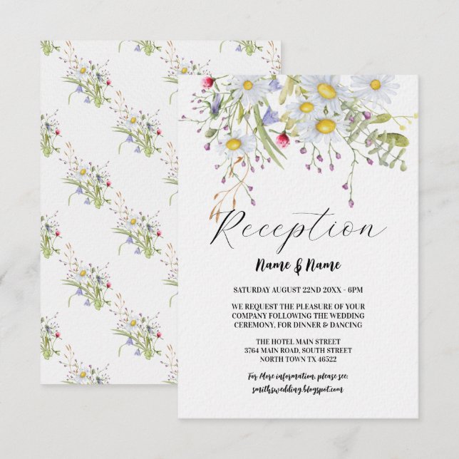 Carte D'accompagnement Fleurs de réception de mariage Fleurs sauvages Pri (Devant / Derrière)