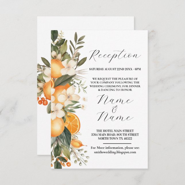 Carte D'accompagnement Fleurs de réception de mariage Fruit d'été Orange (Devant / Derrière)