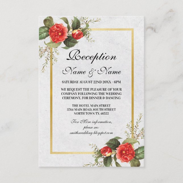 Carte D'accompagnement Fleurs de réception de mariage Rouge Or Noël (Devant)