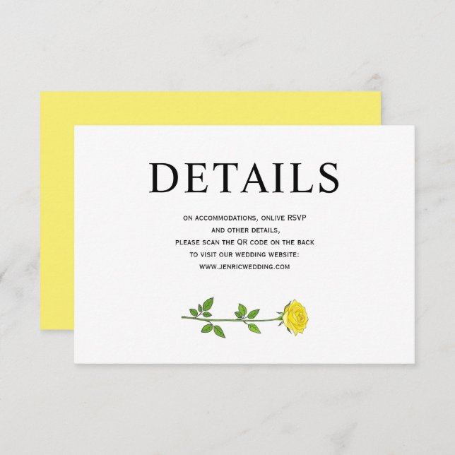 Carte D'accompagnement Fleurs de rose jaune QR Détails du mariage Enc (Devant / Derrière)