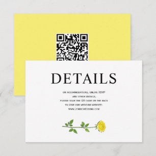 Carte D'accompagnement Fleurs de rose jaune QR Détails du mariage Enc