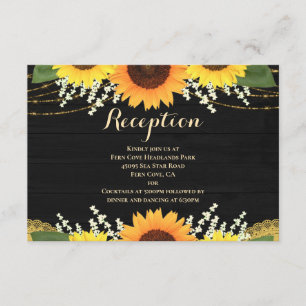Carte D'accompagnement Fleurs de soleil en bois noir rustique Réception d