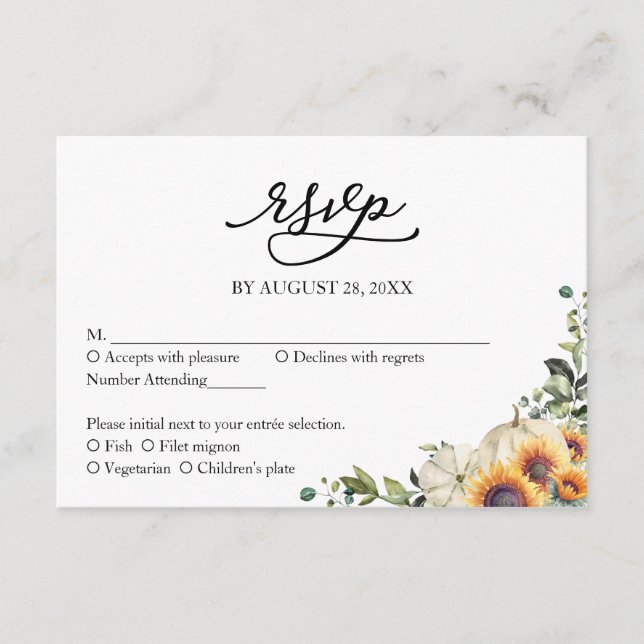 Carte D'accompagnement Fleurs de soleil vertes mariage Rsvp (Devant)