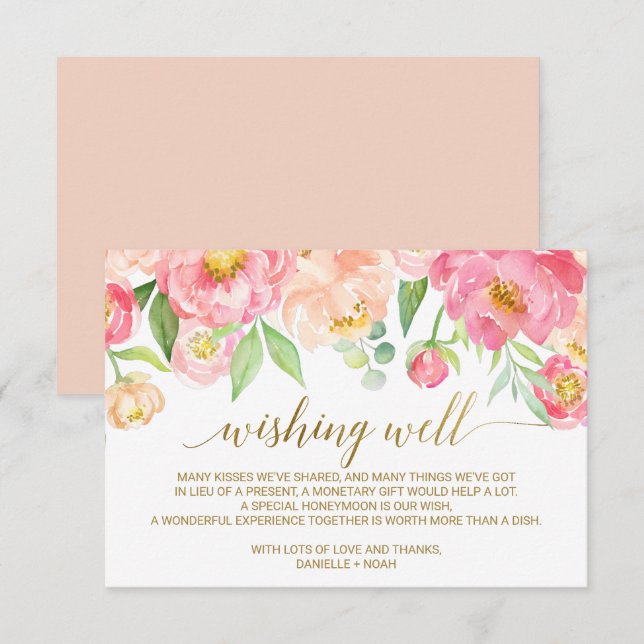 Carte D'accompagnement Fleurs de tourbe rose et de tourbe rose Mariage Wi (Devant / Derrière)