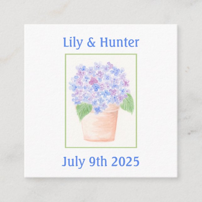 Carte D'accompagnement Fleurs d'hortensia à l'aquarelle peintes à la main (Devant)