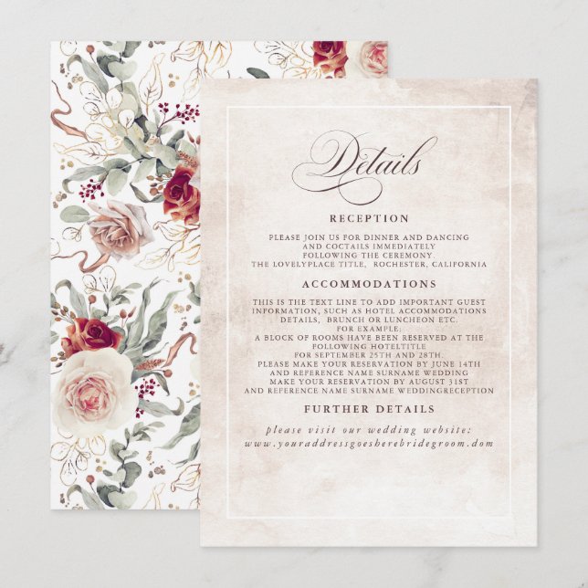 Carte D'accompagnement Fleurs d'ombrage de terre Elegant Boho Détails du  (Devant / Derrière)