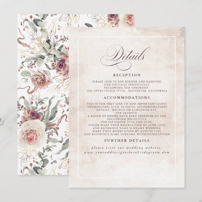 Carte D'accompagnement Fleurs d'ombrage de terre Elegant Boho Détails du  (Devant / Derrière)