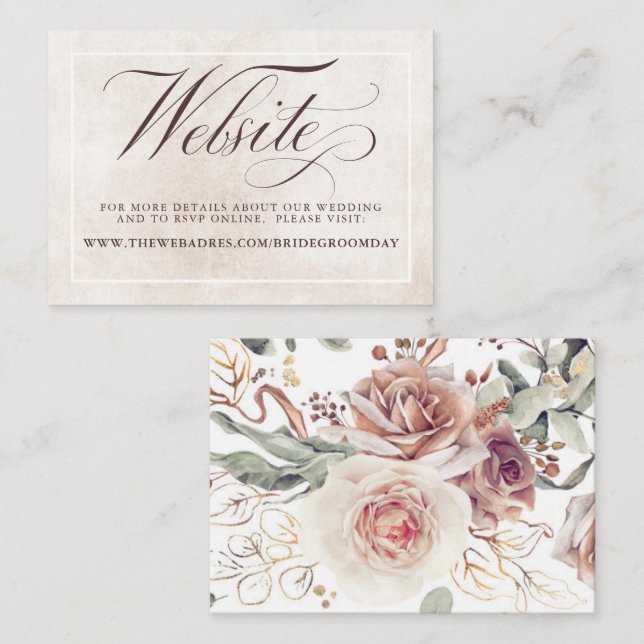 Carte D'accompagnement Fleurs d'Ombre Terre Élégant site de mariage (Devant / Derrière)