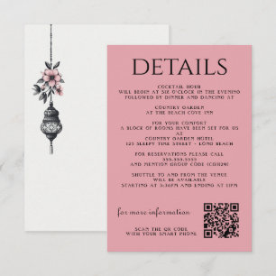 Carte D'accompagnement Fleurs et lanternes roses
