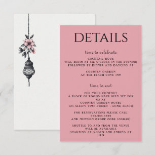 Carte D'accompagnement Fleurs et lanternes roses