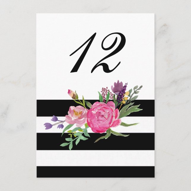 Carte D'accompagnement Fleurs et rayures Réception de mariage Numéro de t (Devant)