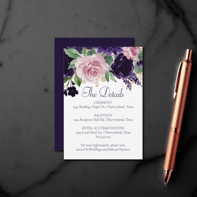 Carte D'accompagnement Fleurs luxuriantes | Détails floraux de rose viole (Créateur téléchargé)