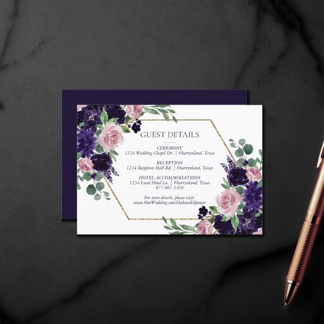 Carte D'accompagnement Fleurs luxuriantes | Purple and Pink Rose Détails  (Créateur téléchargé)
