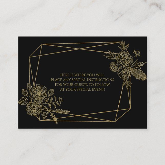 Carte D'accompagnement Fleurs noires et dorées (Devant)
