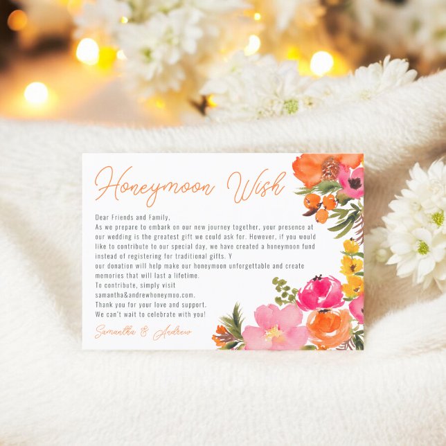 Carte D'accompagnement Fleurs oranges vives souhaitant bien mariage (Bold orange flowers wishing well wedding enclosure card)
