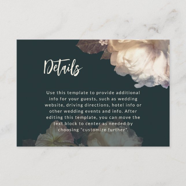 Carte D'accompagnement Fleurs Romantiques Détails Élégants de Mariage Flo (Devant)