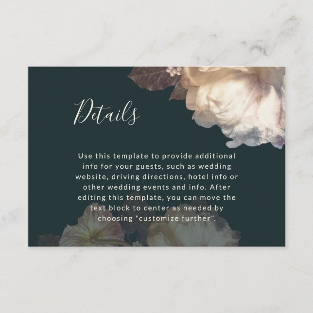 Carte D'accompagnement Fleurs Romantiques Détails Élégants de Mariage Flo (Devant)