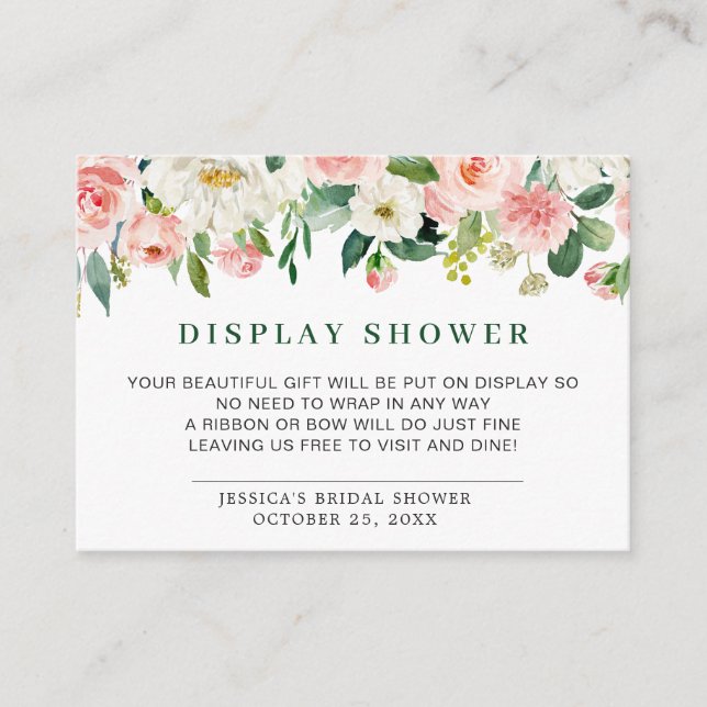 Carte D'accompagnement Fleurs Roses Blush Cadeau Mariée AFFICHER DOUCHE (Devant)