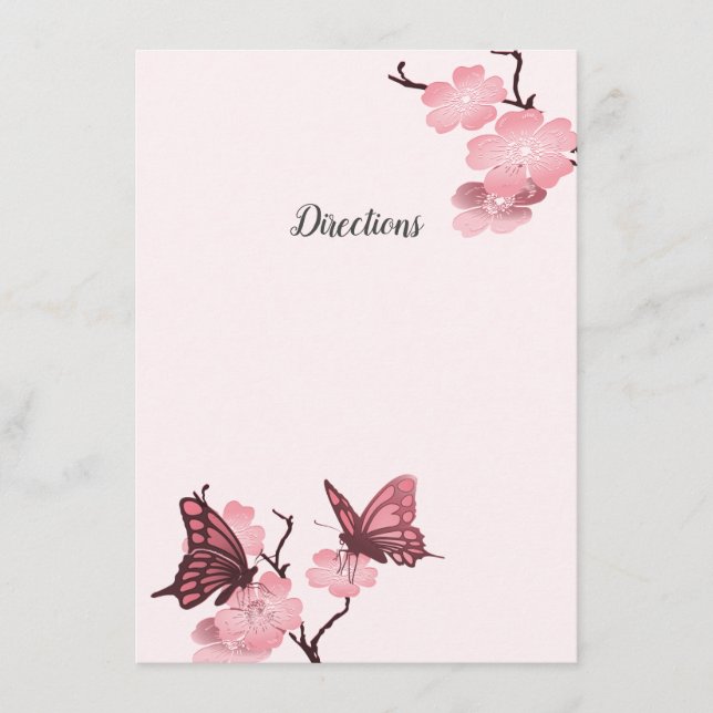 Carte D'accompagnement Fleurs roses de printemps avec papillons (Devant)