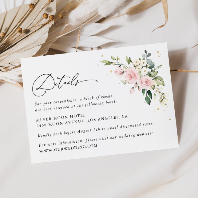 Carte D'accompagnement Fleurs roses, Fleurs blanches, Boho, Détails du Ma (Créateur téléchargé)