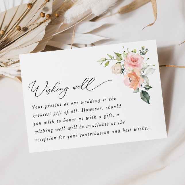 Carte D'accompagnement Fleurs roses, Fleurs blanches, Mariage Wishing Wel (Créateur téléchargé)
