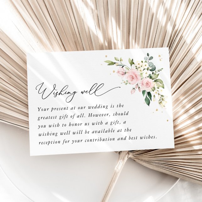 Carte D'accompagnement Fleurs roses, Fleurs blanches, Mariage Wishing Wel (Créateur téléchargé)