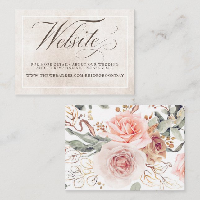 Carte D'accompagnement Fleurs roses pastel Élégant site web de mariage (Devant / Derrière)