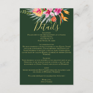 Carte D'accompagnement Fleurs roses tropicales colorées Détails du Mariag