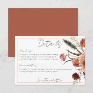 Carte D'accompagnement Fleurs rouilles en terre cuite rustique Détails