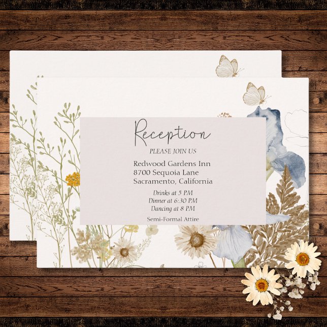 Carte D'accompagnement Fleurs sauvages à la réception de mariage à la crè (Wildflowers on Cream Wedding Reception Enclosure Card)